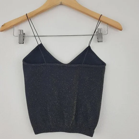 Free People Madewell Crop Tops Lot of 2 Sz XS/XXS in Metallic Black & Off White - Picture 7 of 16